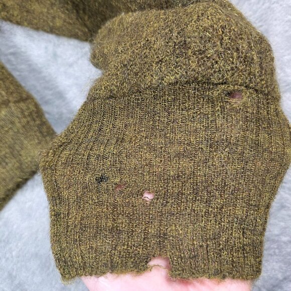 Vintage 60s 70s Mohair Cardigan Mens Medium Army Green Fuzzy Grunge Kurt Cobain - Picture 7 of 12